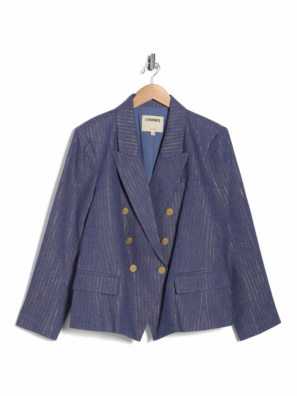 L’AGENCE Kenzie Double Breasted Blazer Wild Wind Gold Pinstripe Women’s Size 12